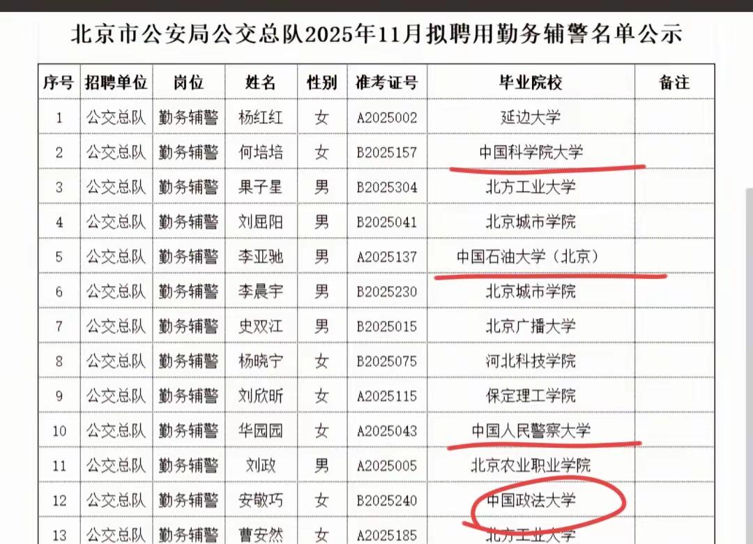 北京大学毕业生当辅警，这还真成了新闻。我看了一下北京市公安局公交总队2025年1