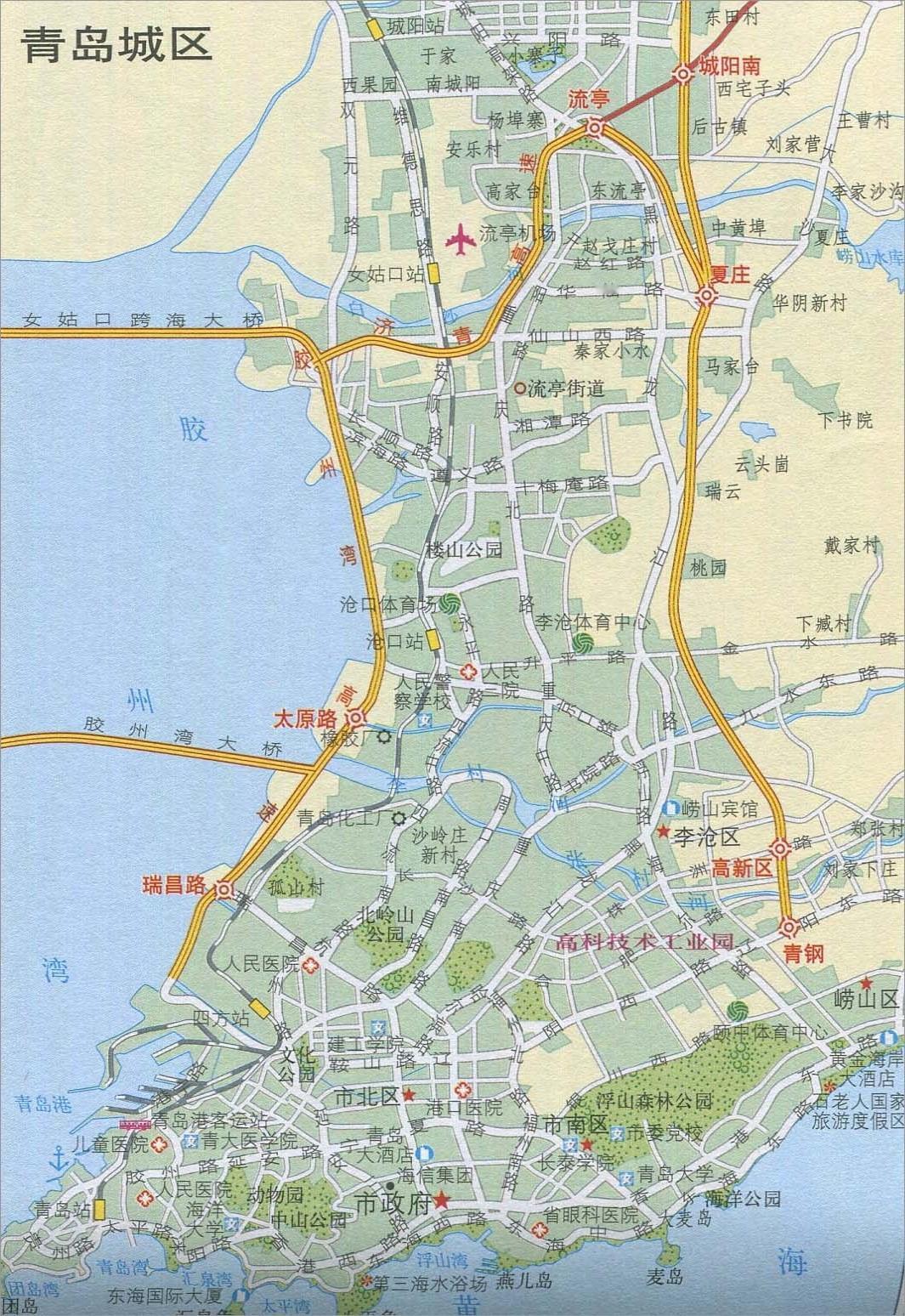 这应该是2009年前后的青岛城区老地图，记录的是胶州湾大桥通车前的城市样貌，此
