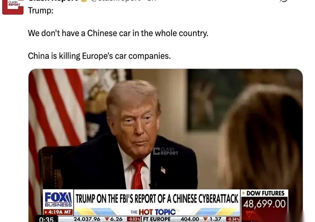 懂王对着福克斯的镜头，像往常一样摊开双手，抛出了两句足以让车圈震动的话。第一句