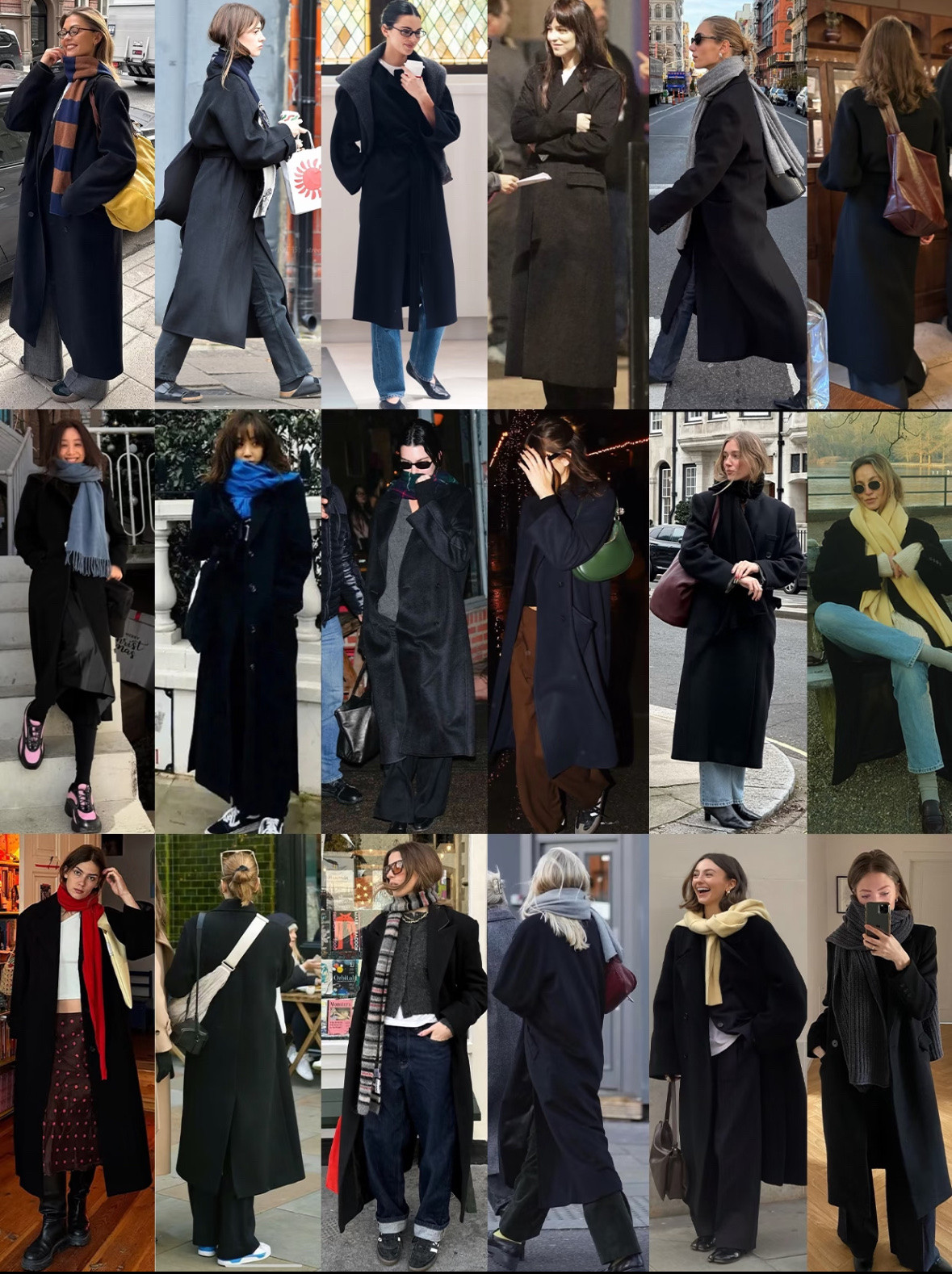 看明星、博主演绎黑色大衣氛围感穿搭黑色大衣穿搭灵感，冬日氛围感必不可...