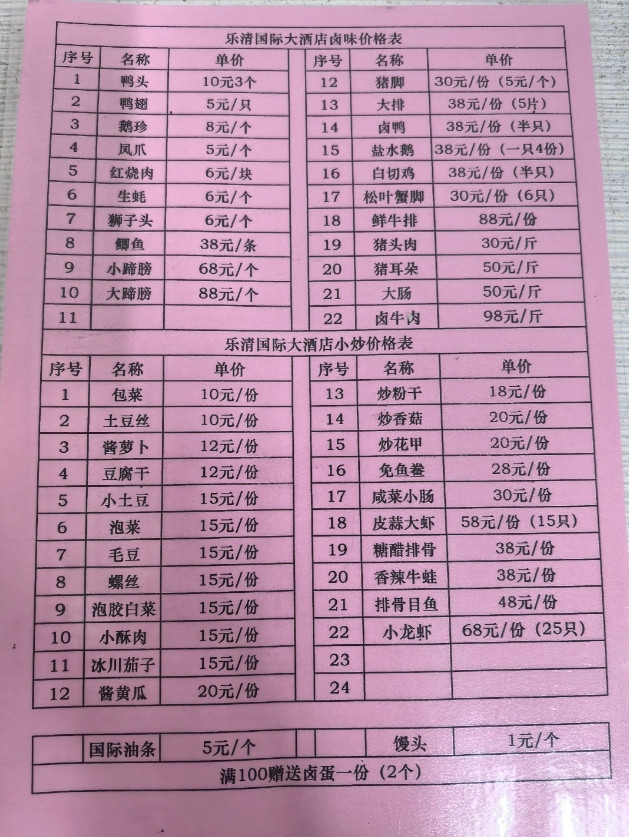 国际大酒店外摆菜单怎么样