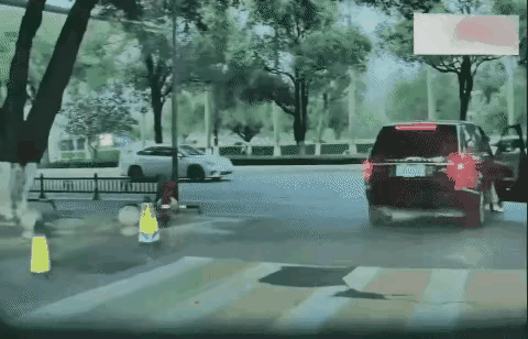 这个女司机走的如此义无反顾横向前行，让绿化带如履平地，更让男车主呆立当场！