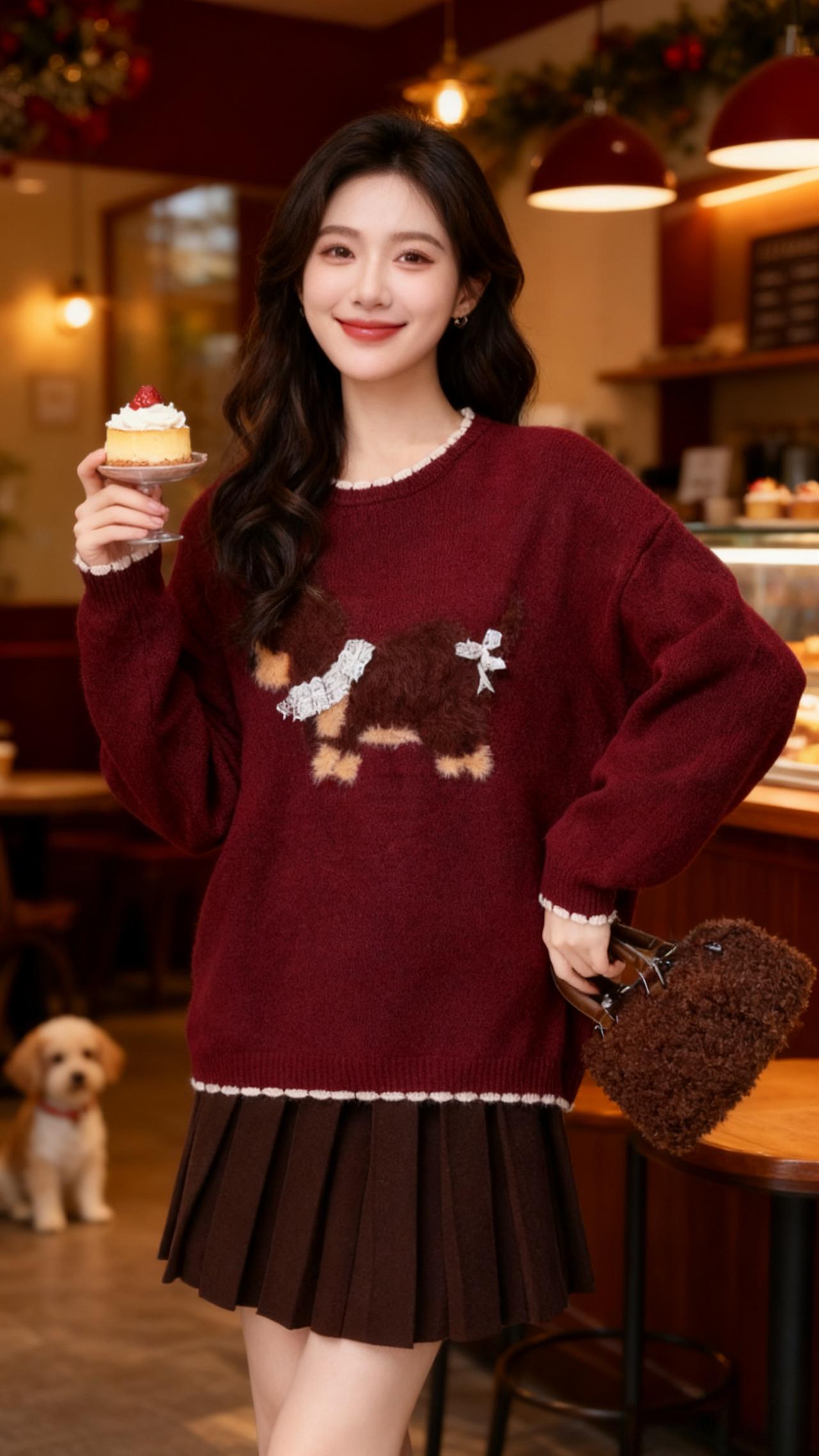 温柔穿搭冬款穿搭新年穿搭毛衣红色