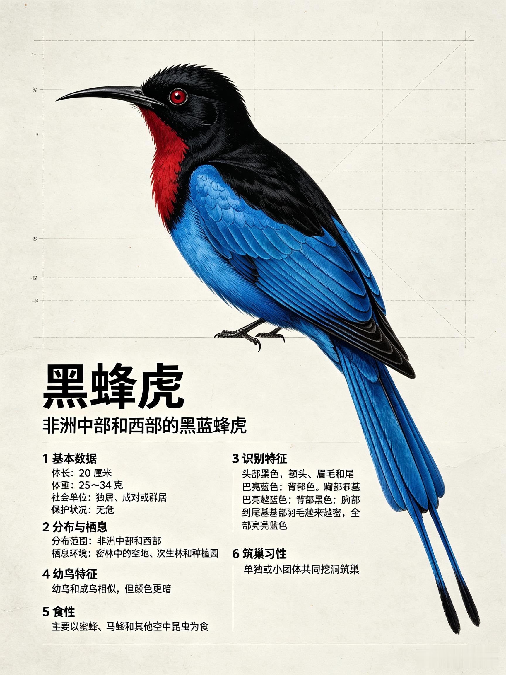 鸟类朋友图鉴黑蜂虎体长：20厘米体重：25~34克社会单位：独居、成对或群