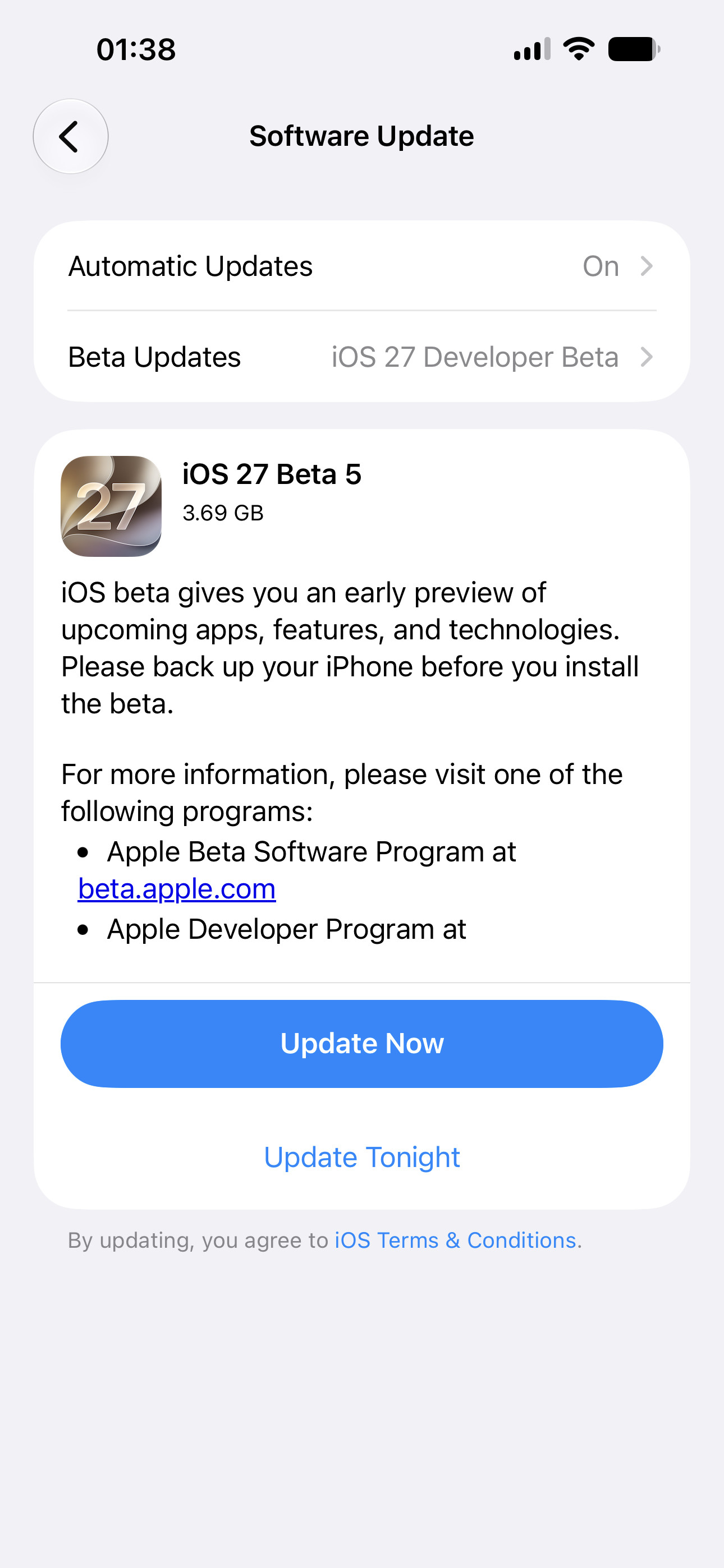 Apple发布DeveloperBeta软件更新：iOS27Deve