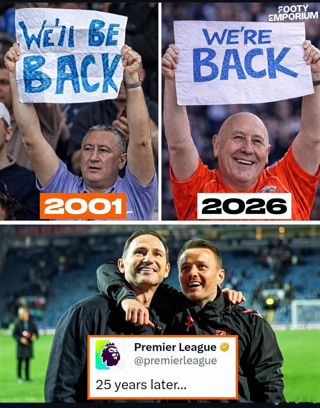 英冠联赛，考文垂队提前三轮成功晋级下赛季英超！2001年球队从维拉公园球场告别