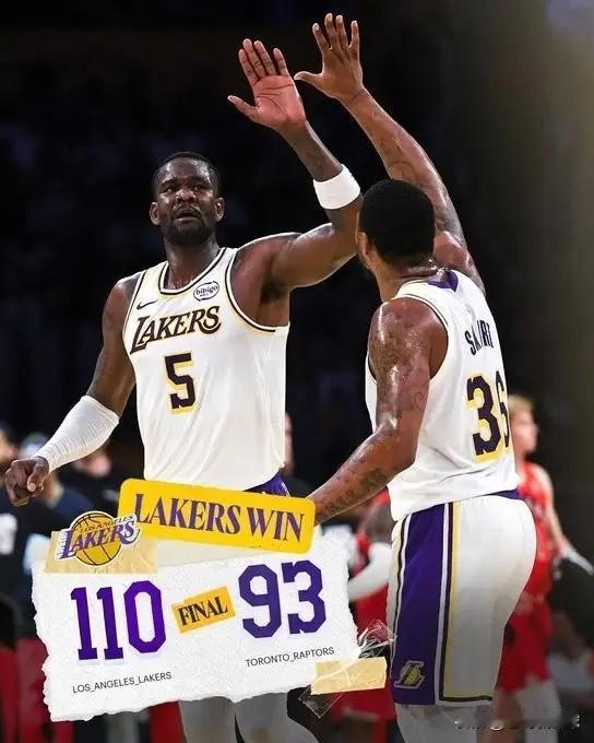 湖人当家中锋艾顿真是众望所归！在今天湖人主场以110：93大胜猛龙的赛后，湖人官