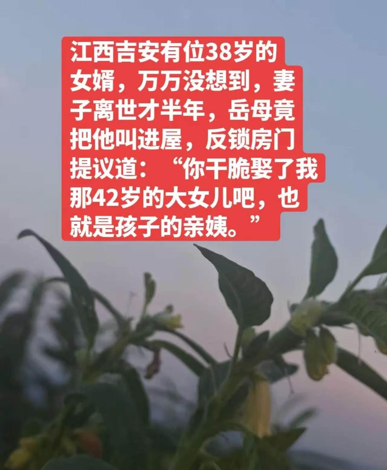 江西吉安有位38岁的女婿，万万没想到，妻子离世才半年，岳母竟把他叫进屋，反锁房门