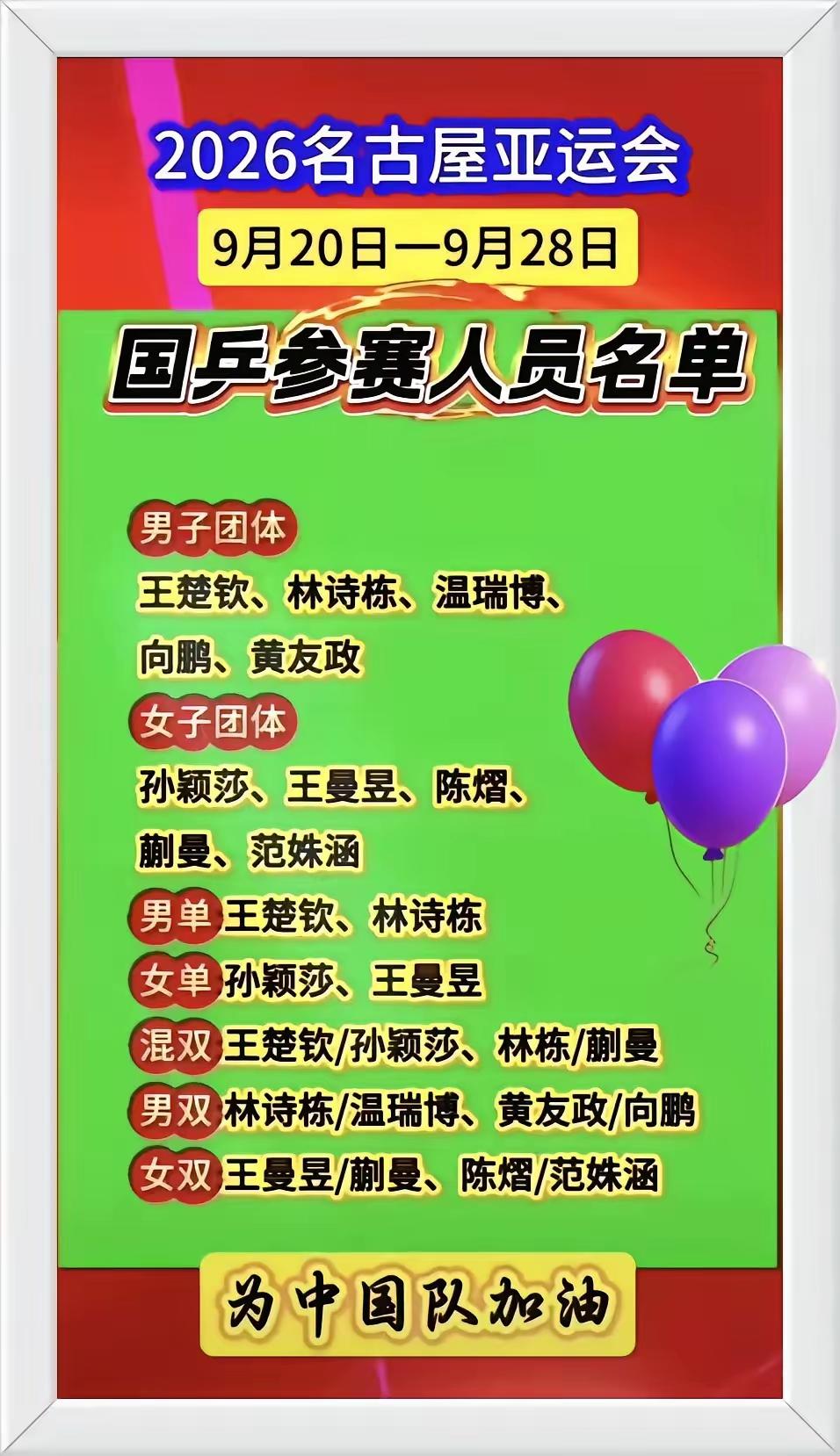 国乒新一期出征名单正式对外公布，王楚钦、孙颖莎身兼多项重任，瞬间牵动无数球迷的心