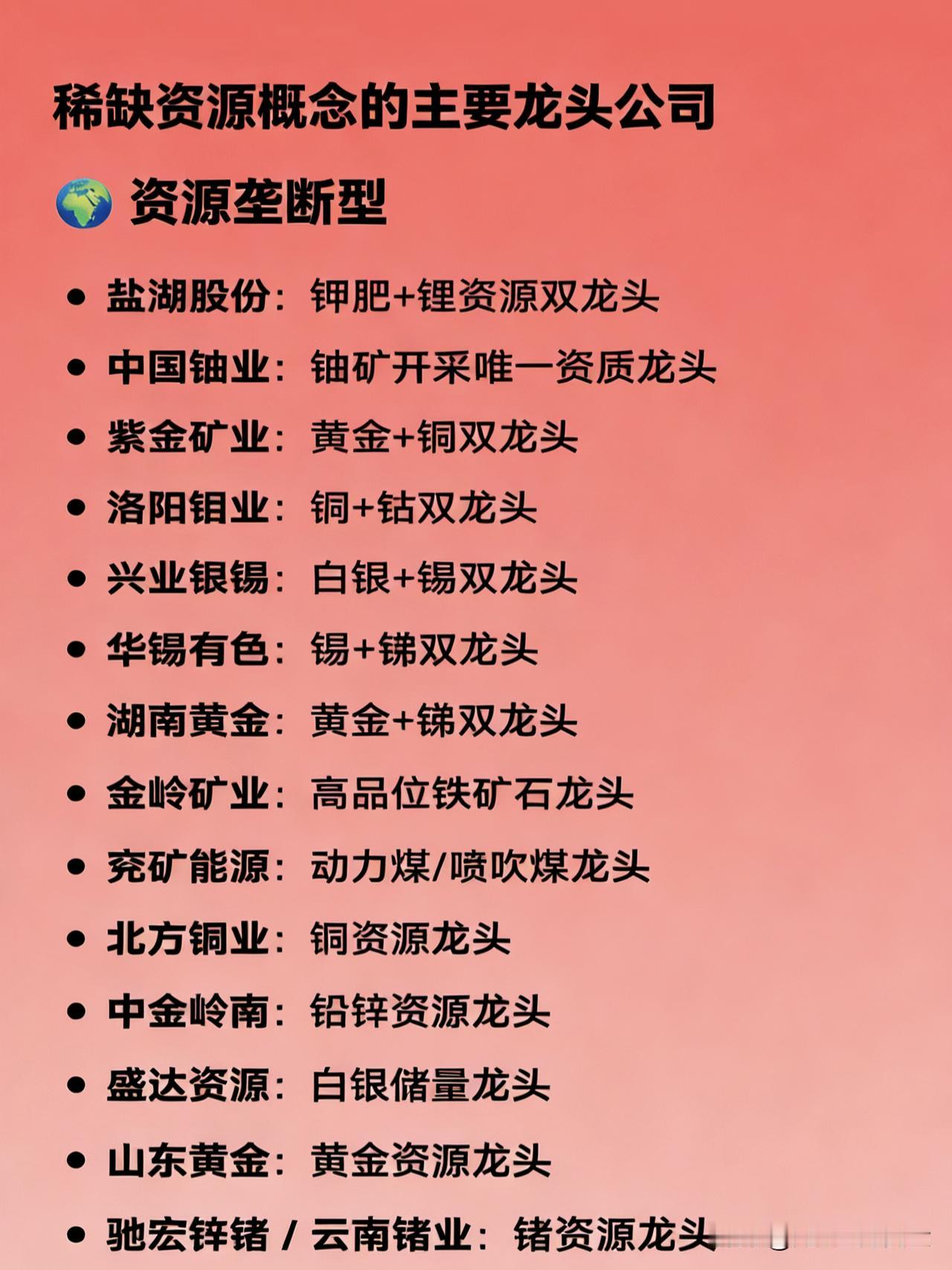稀缺资源概念的主要龙头公司🌍资源垄断型盐湖股份：钾肥+锂资源双龙头