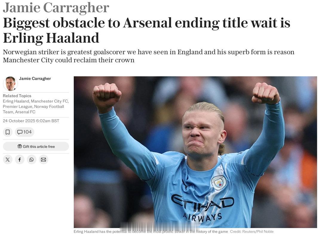 卡拉格在每日电讯报发表了题为“Arsenalshouldnotbesca