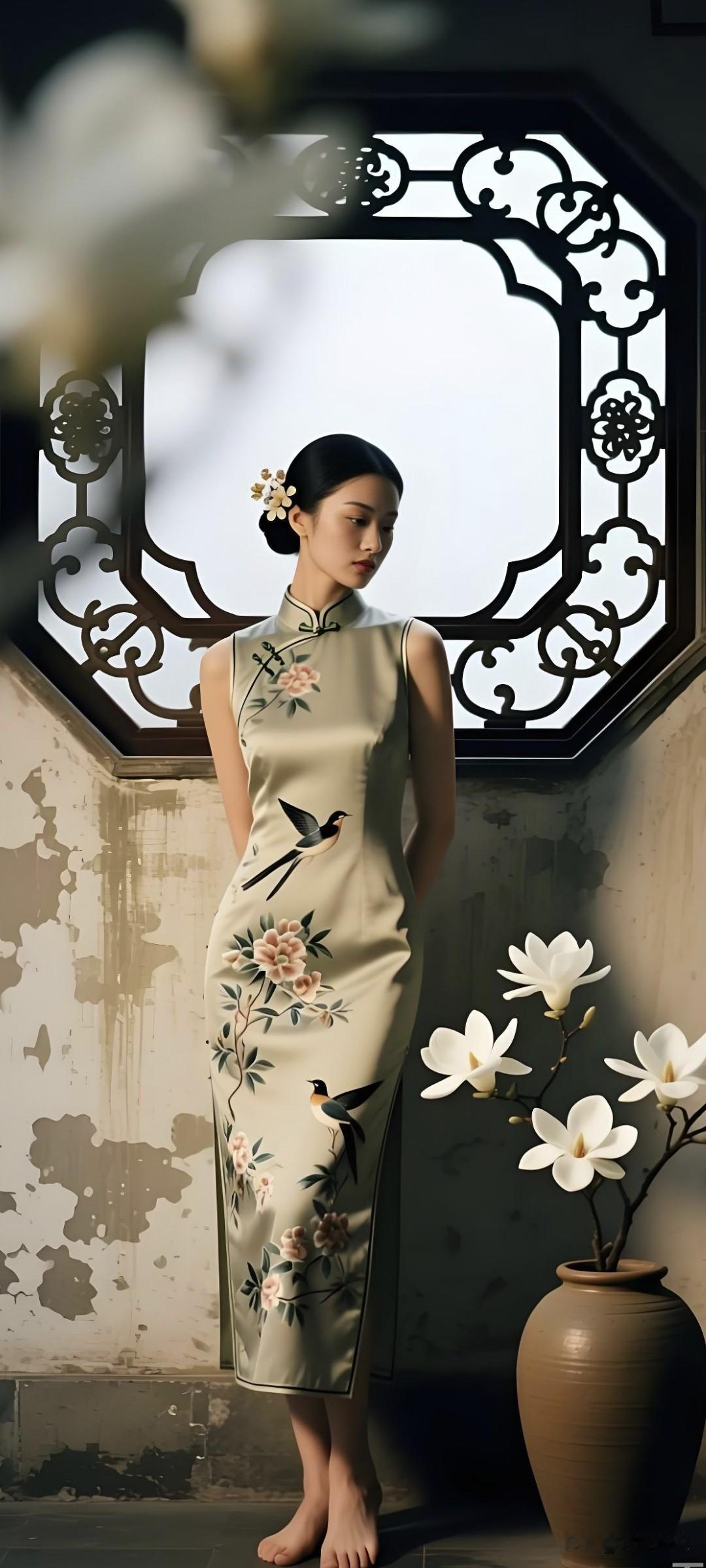 花影摇曳，美人倚窗。