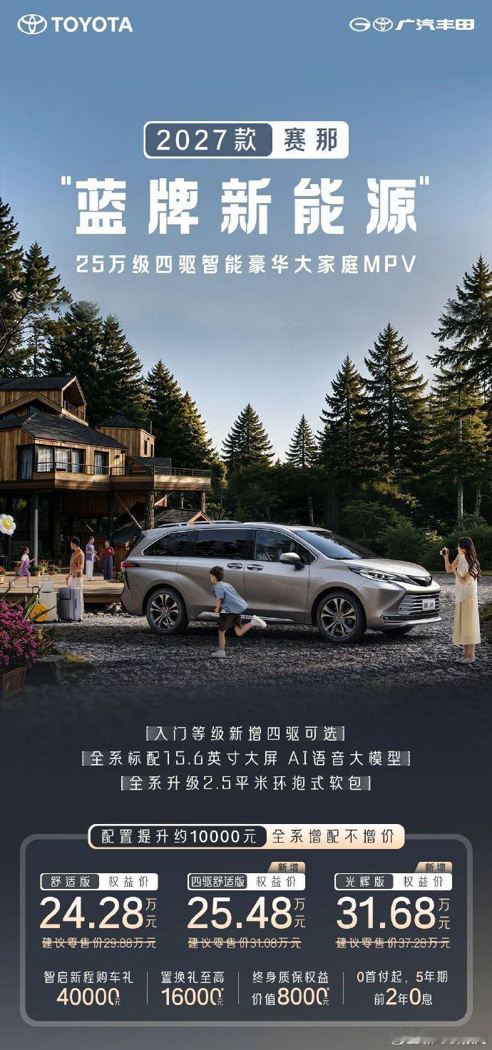 2027款赛那权益价24.28万起30万级家用MPV又卷起来了？2027款赛那近