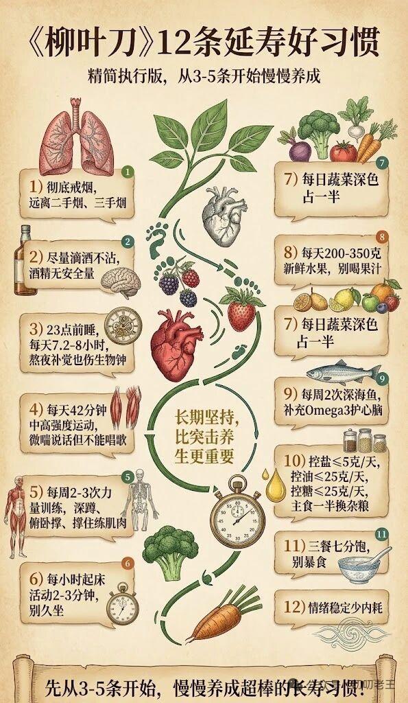 《柳叶刀》12条延寿好习惯先从3到5条起步，慢慢养成绝佳的长寿习惯！悉尼