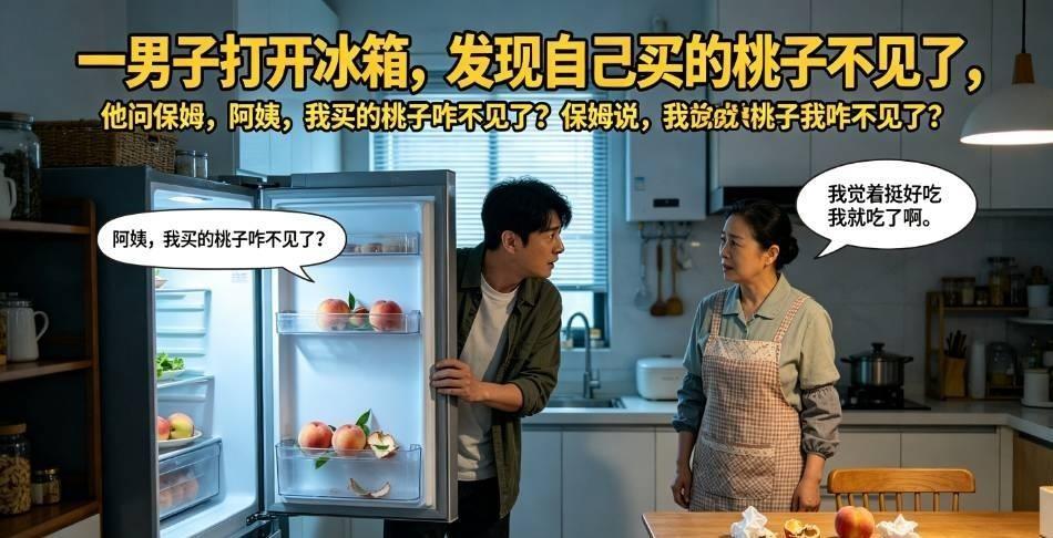 深圳一小伙花大价钱买的水蜜桃，一个没尝，全被住家保姆悄没声儿吃了。问他，人家还理