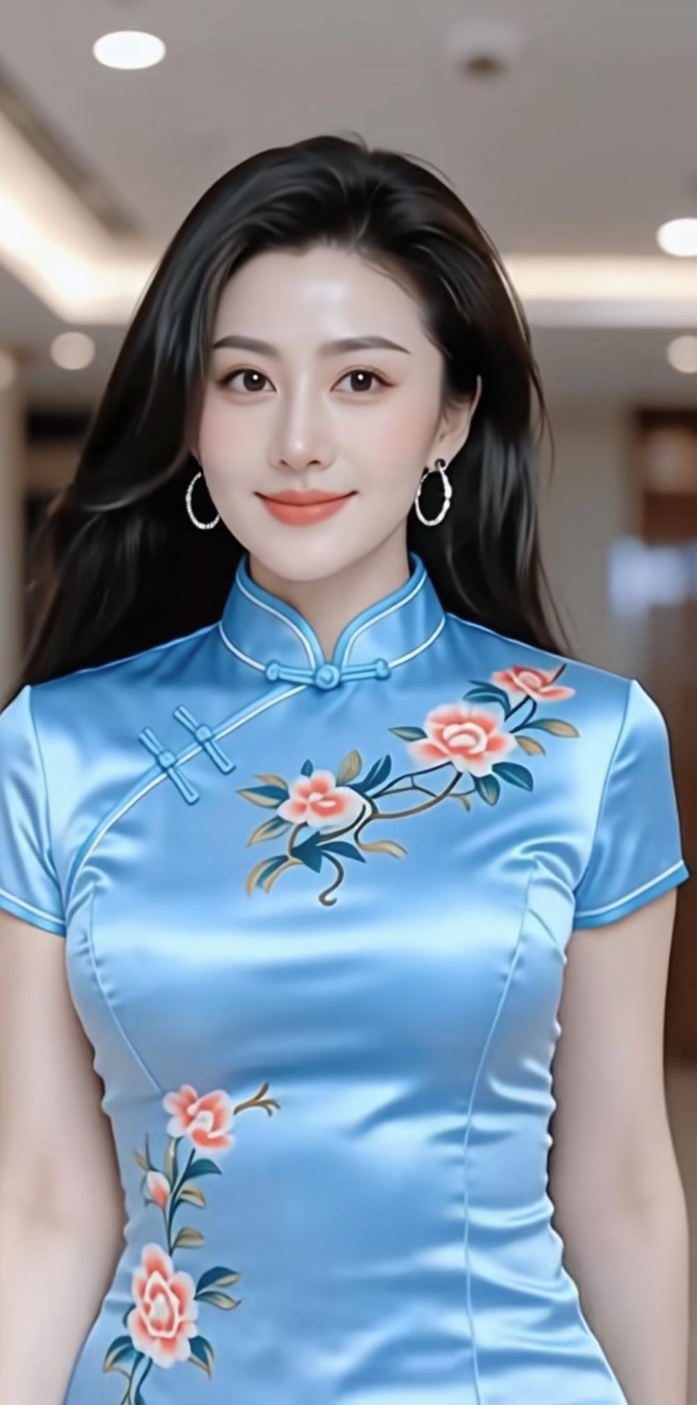 优雅蓝旗袍，绽放东方魅力！🌸✨