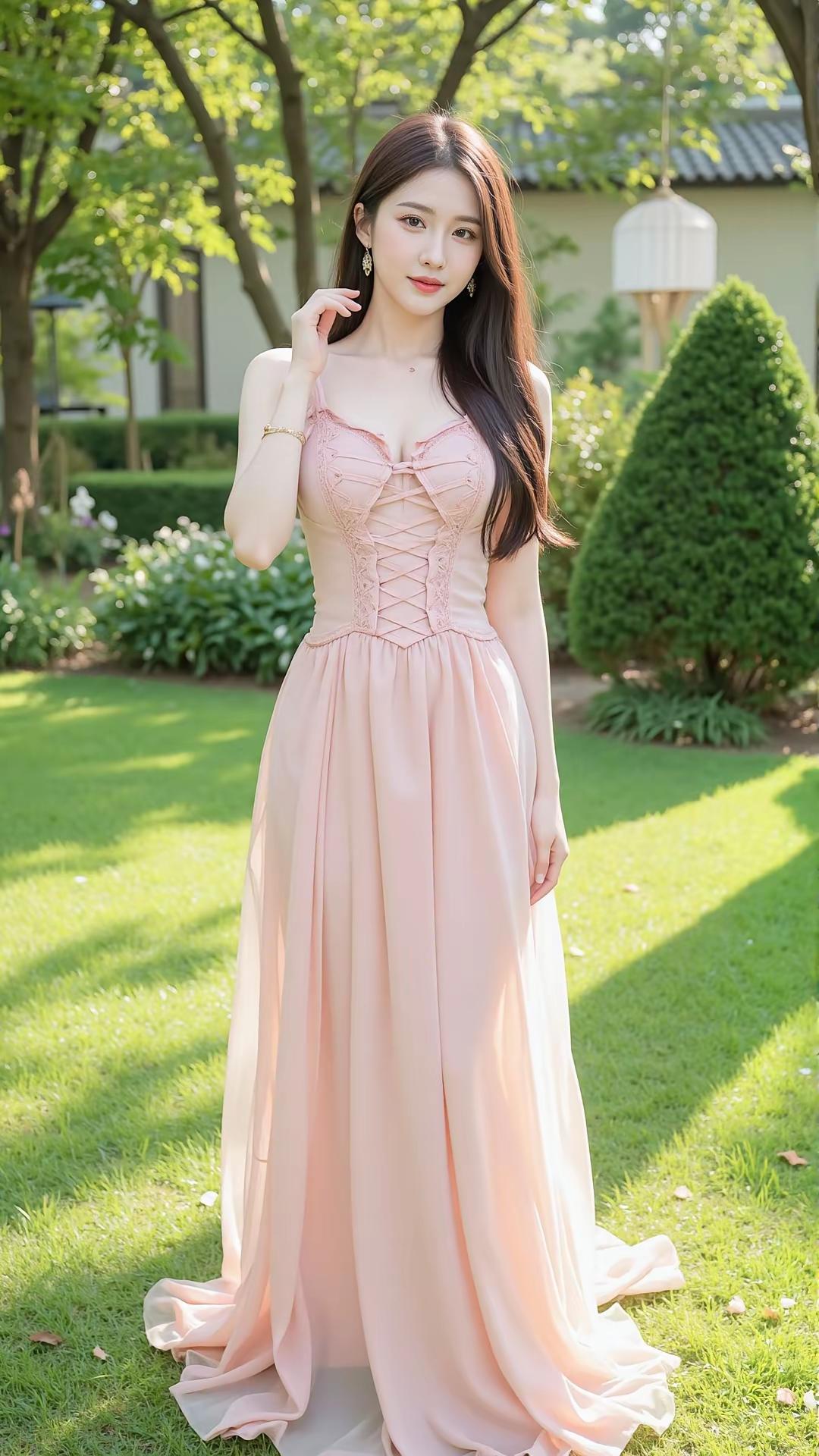 粉嫩少女心，优雅长裙，花园漫步，清新自然