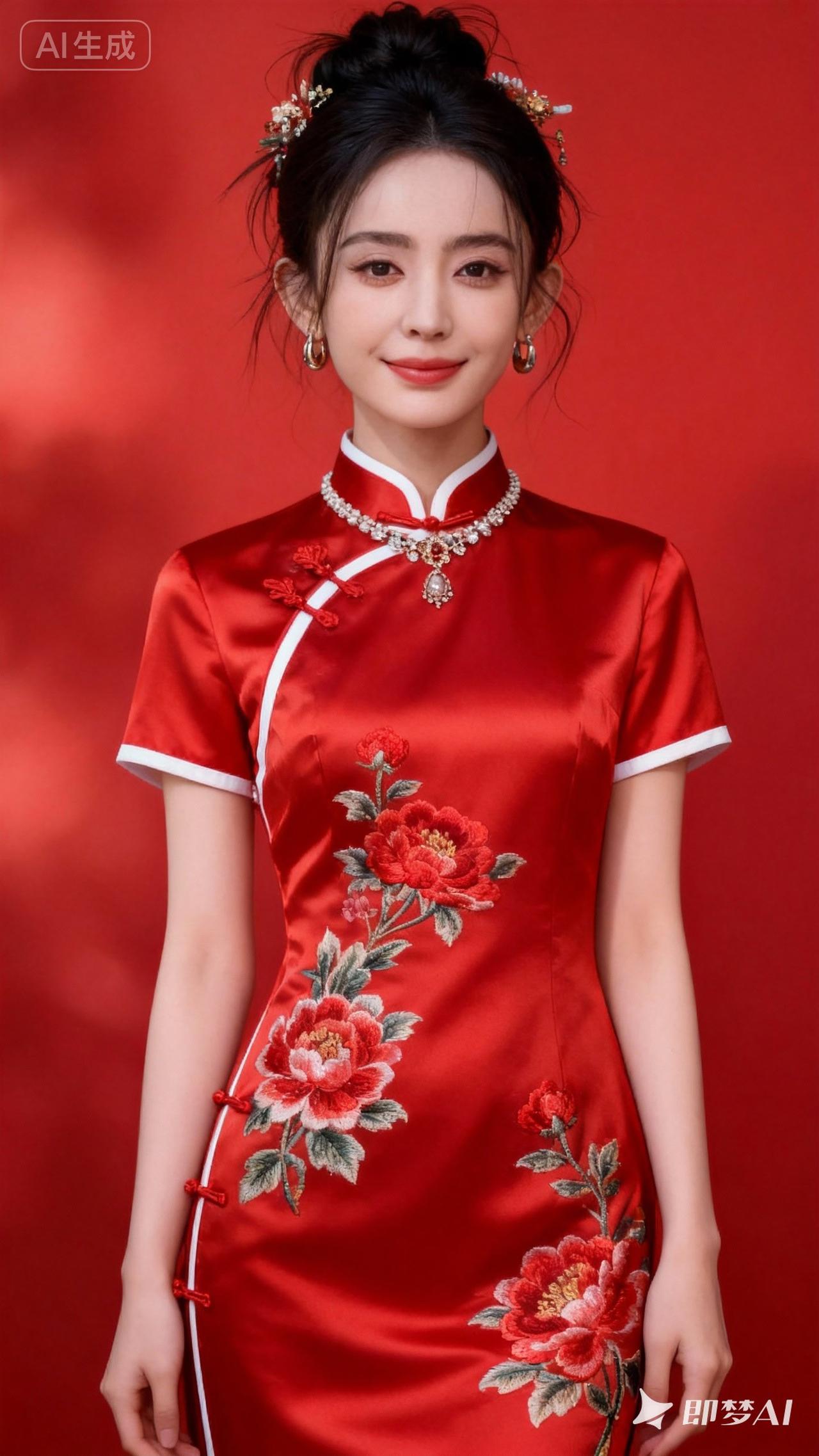 红艳旗袍，尽显东方韵味，优雅气质，尽在其中。