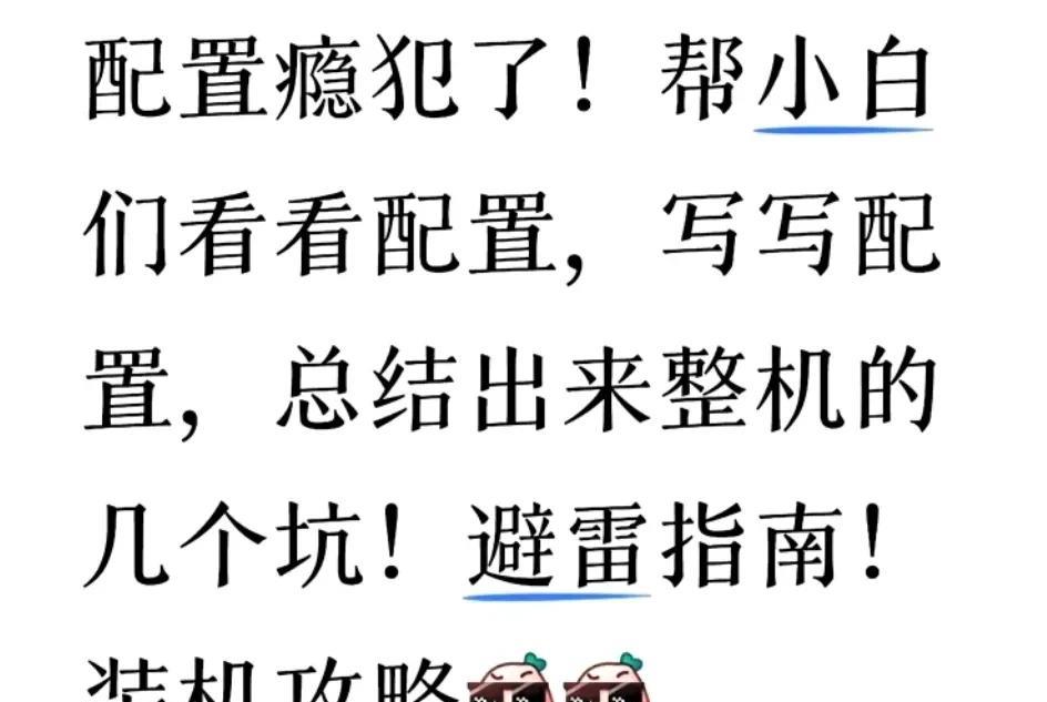 配置瘾犯了！帮小白们看看配置，写写配置，总结出来整机的几个坑！避雷指南！装机攻略