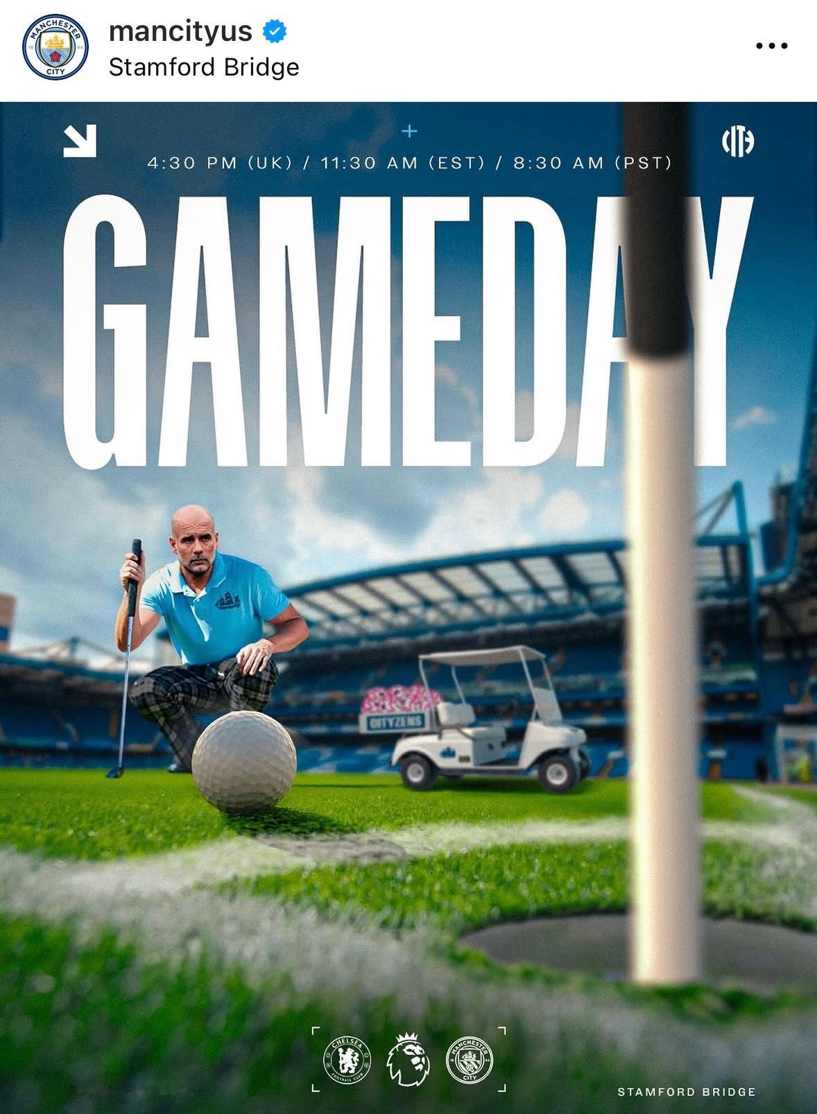 曼城米国官号发的比赛海报，我咋一看还以为是哪个账号发的搞笑图片呢