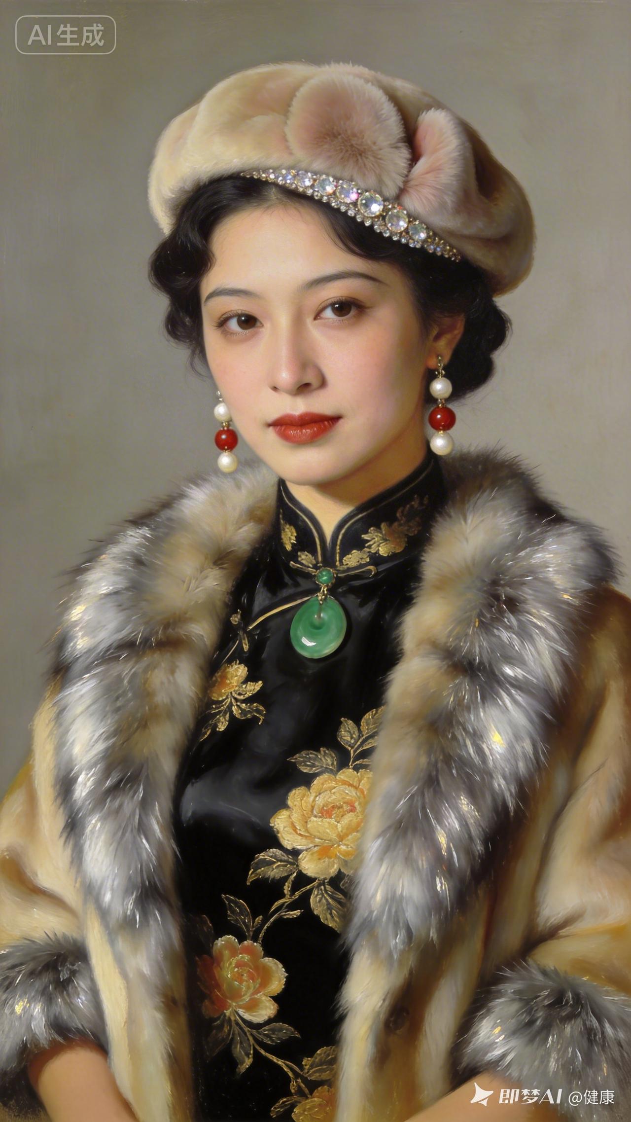 复古东方美人，精致妆容，华丽服饰，尽显优雅气质。