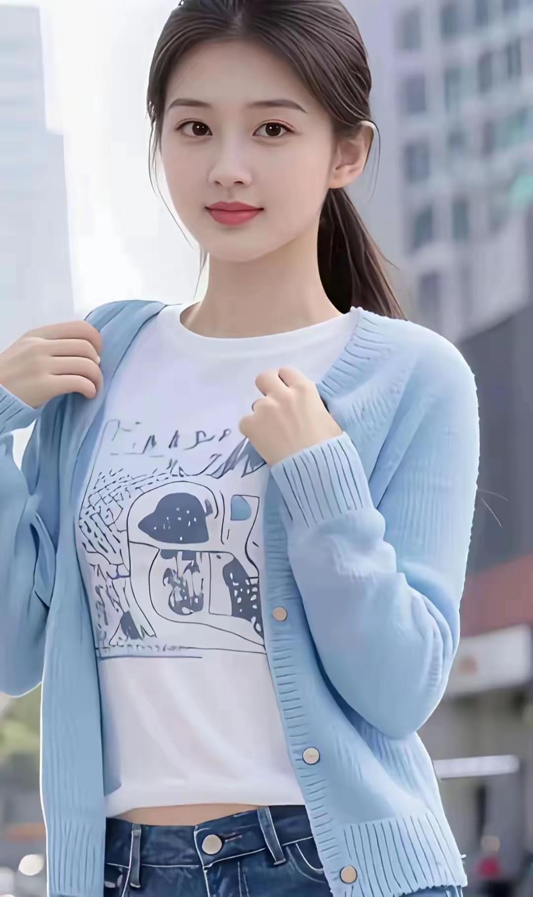 青纯亮女，日常穿搭，美丽漂亮！