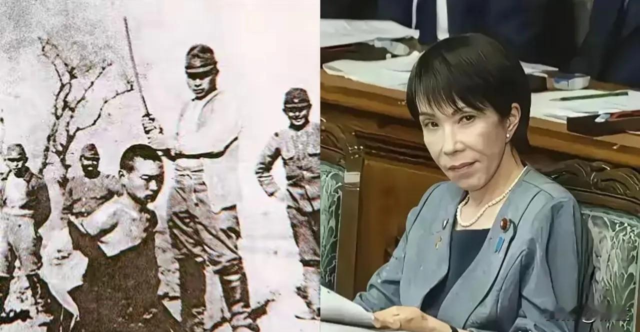 左边，挥刀要砍中国人头颅的这名日本军官少佐叫高市正雄，他在侵华战争时，残忍的杀伤
