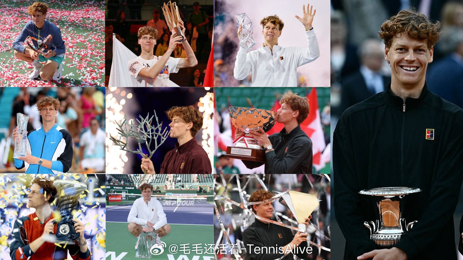 【现役大师赛冠军🏆】  德约科维奇：40辛纳：10🔥阿尔卡拉斯：8...