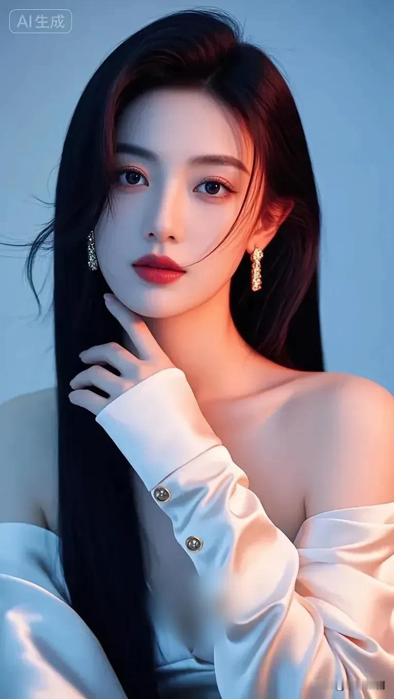 柔光裹着缎面裙摆，发梢随呼吸轻晃。耳坠碎钻落进眼底，是未说出口的温柔在升温。温