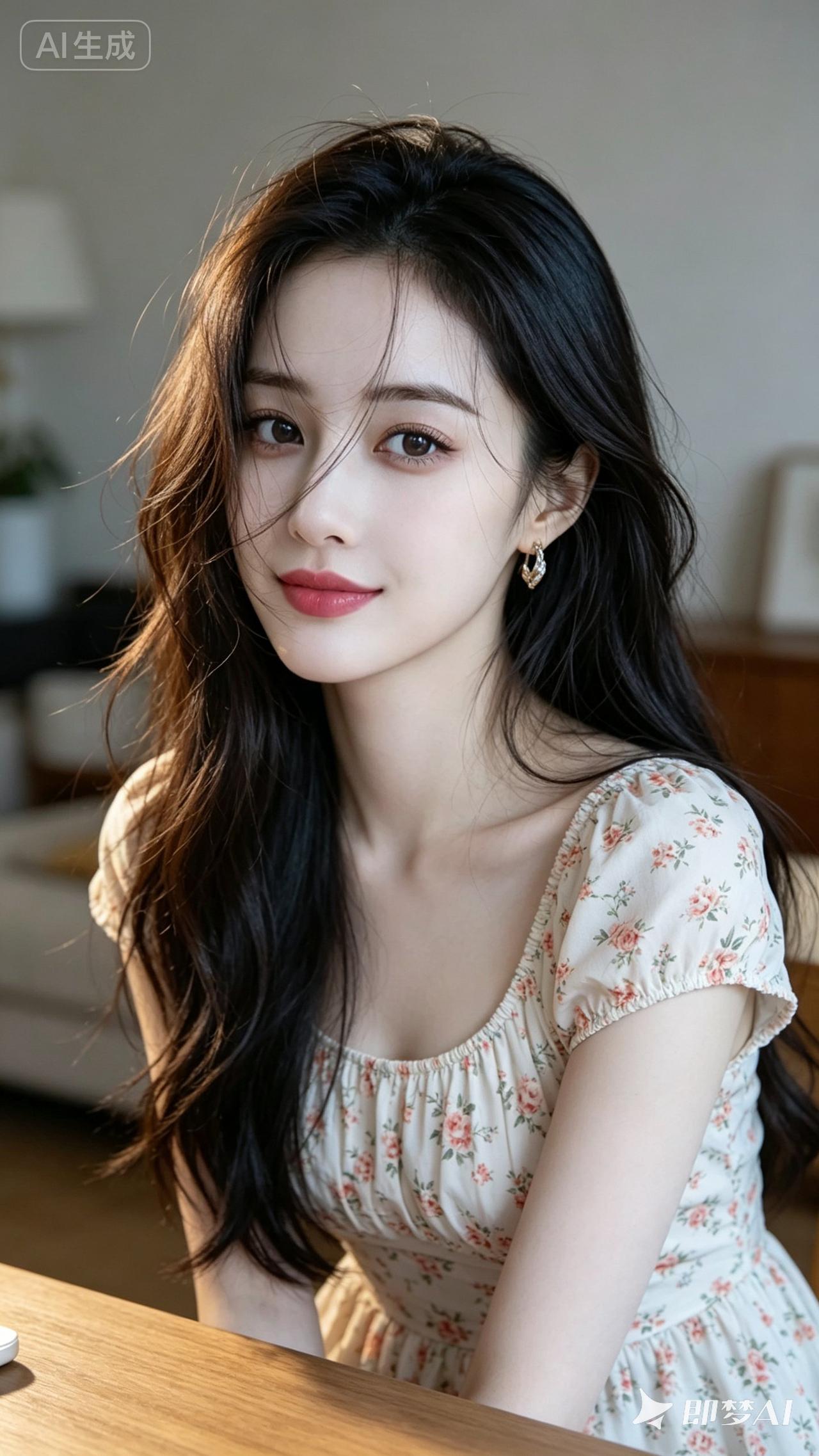 温柔甜美的少女，花裙飘飘，笑靥如花