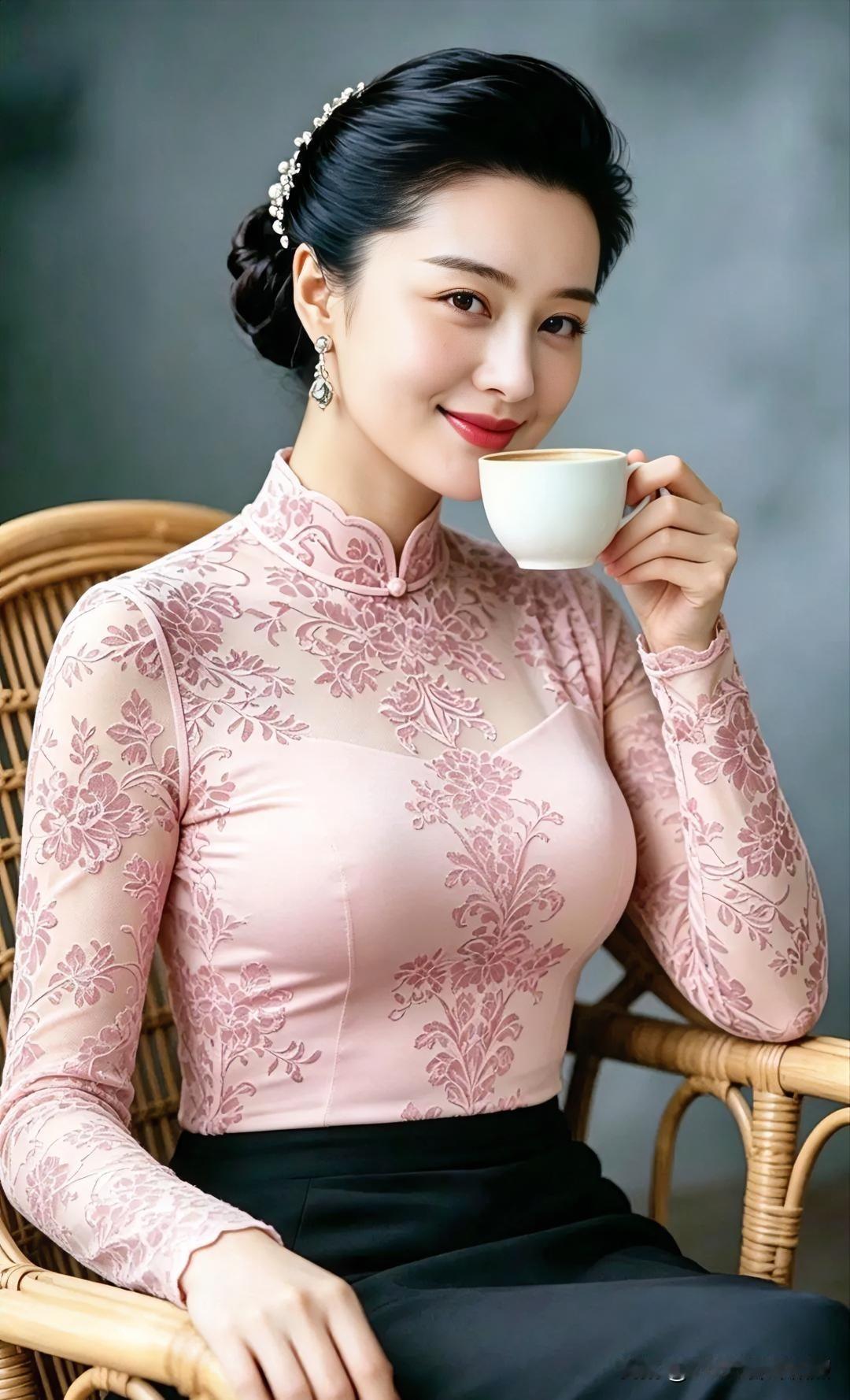 时尚穿搭粉蕾丝映晨光，旗袍风骨，慢品岁月温柔。
