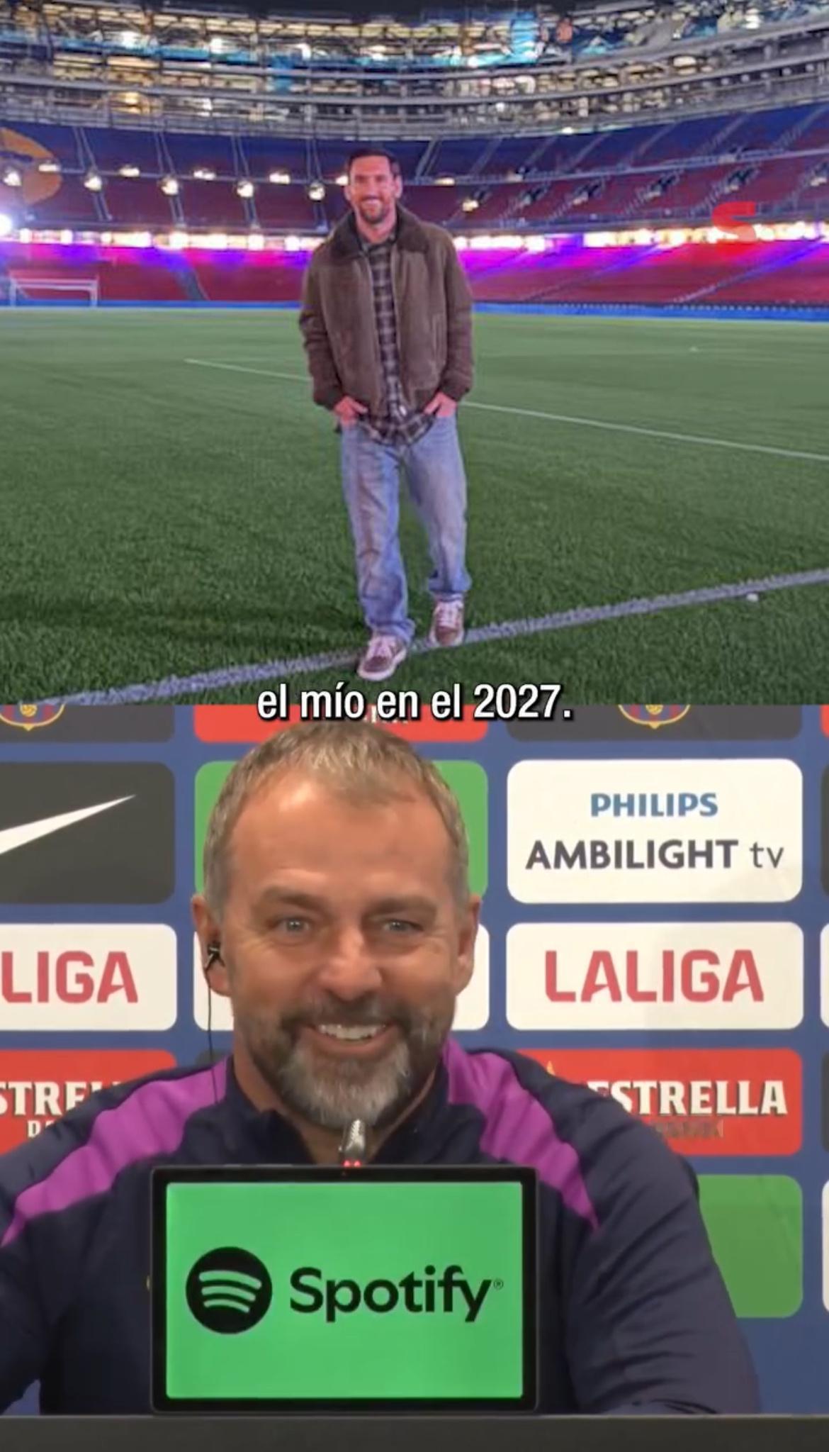 🎙巴萨教练弗里克在赛前发布会被问到“梅西造访诺坎普…有可能执教梅西吗？”弗里克