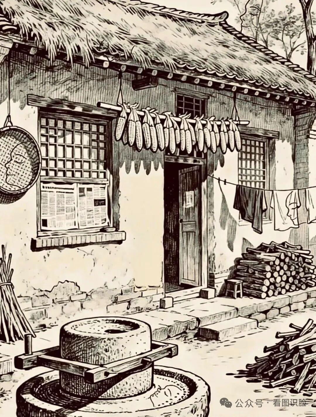 看图识脸？80年代的农家小院，现在已经不多了。然而小院里却藏着4张人脸，你能找