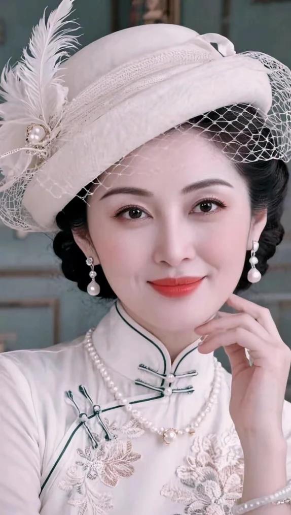 东方佳丽，雅韵青春。一顶小帽，清新靓丽。百媚千娇，粉妆玉琢。艳若桃花，婀娜