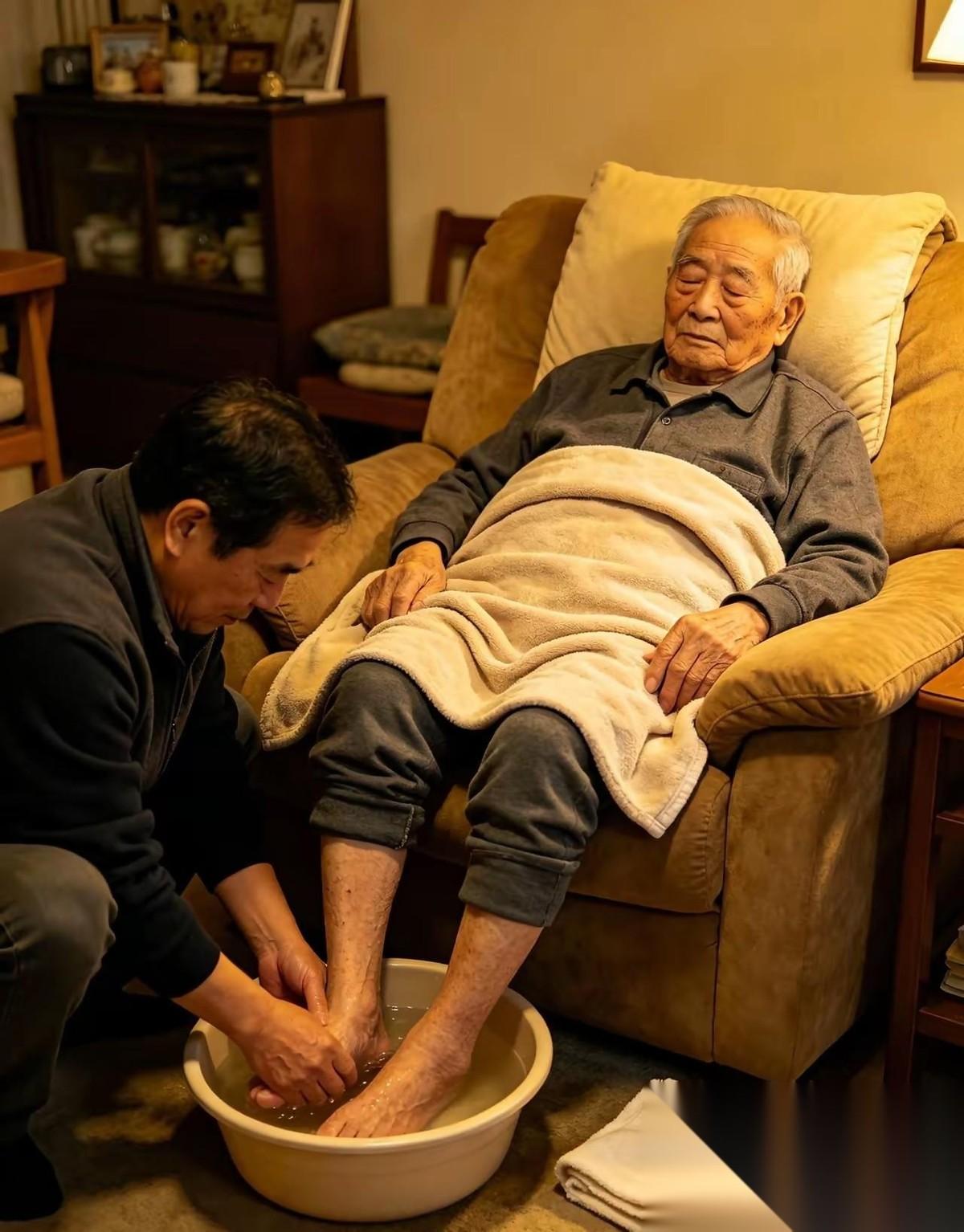 深圳一位89岁老爷子，儿子正给他洗脚时，他忽然说了句“我累了”，便往沙发上一躺，