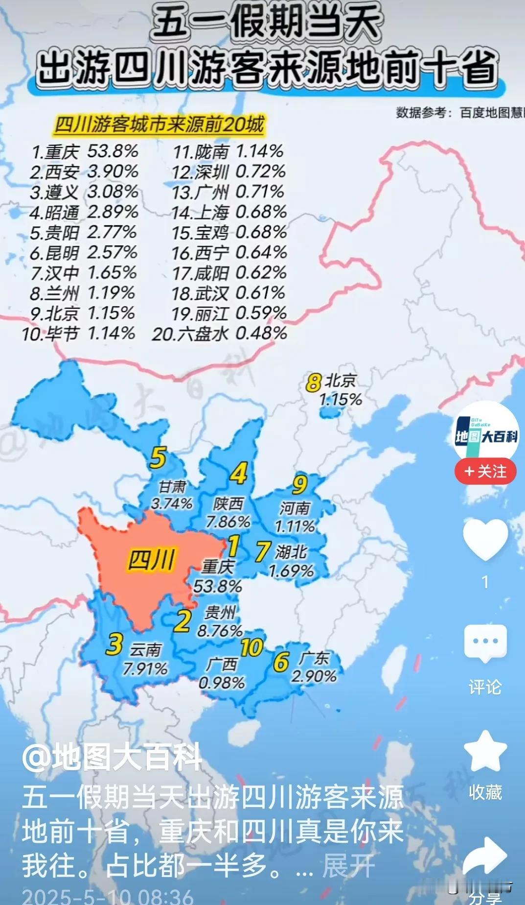远亲不如近邻！五一节贵州游客占云桂川渝第2名！五一节，贵州游客占