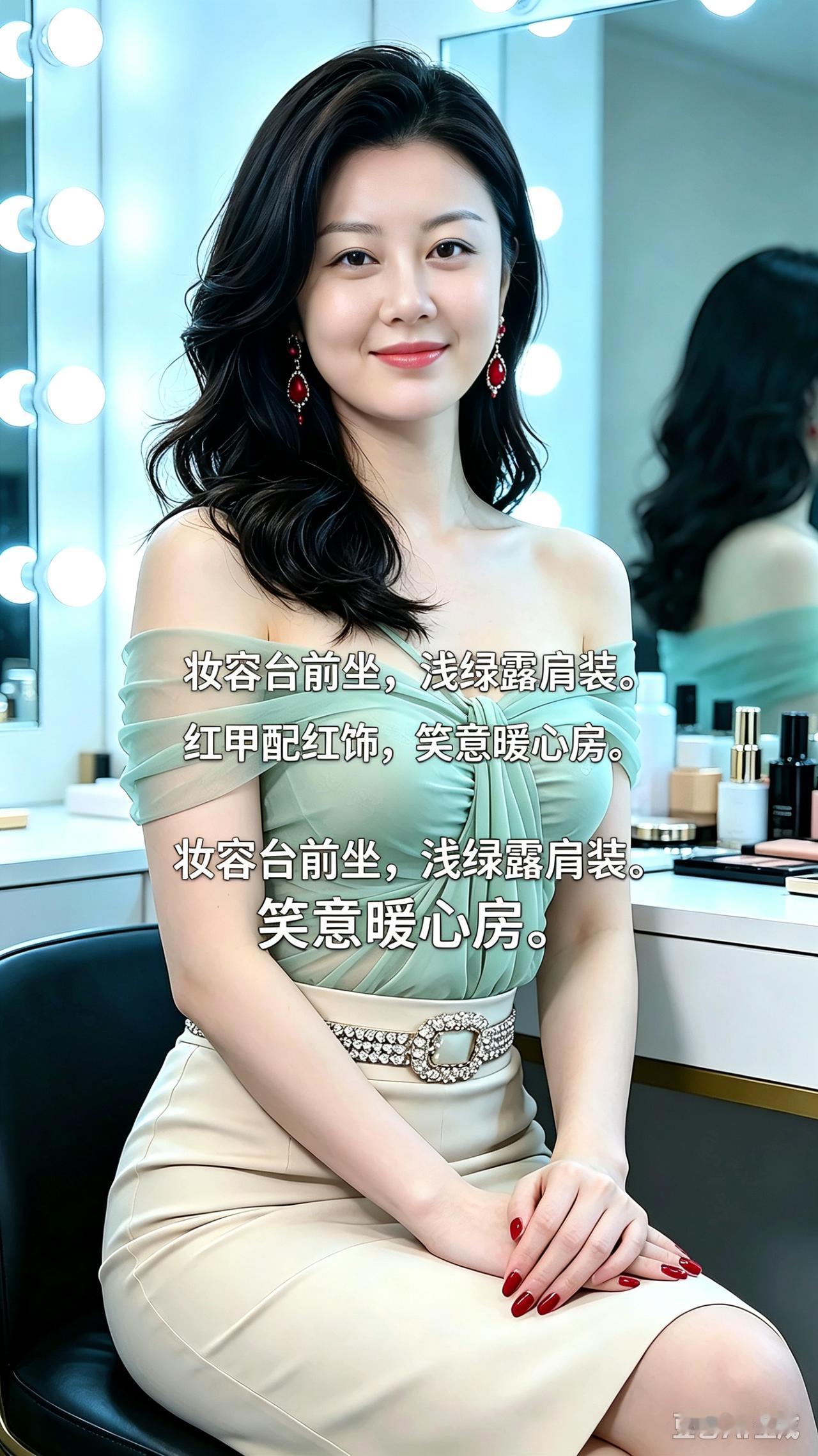 化妆间里，她微笑着准备上台。