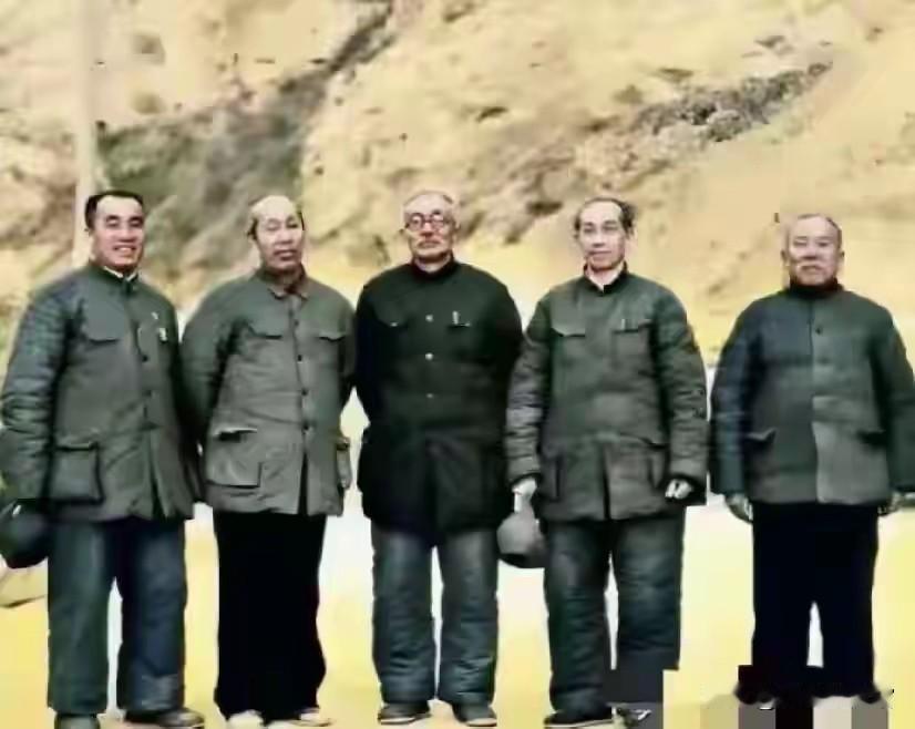 这张合影是朱德总司令与“延安五老”中的四位老同志，从左至右依次为：1. 徐