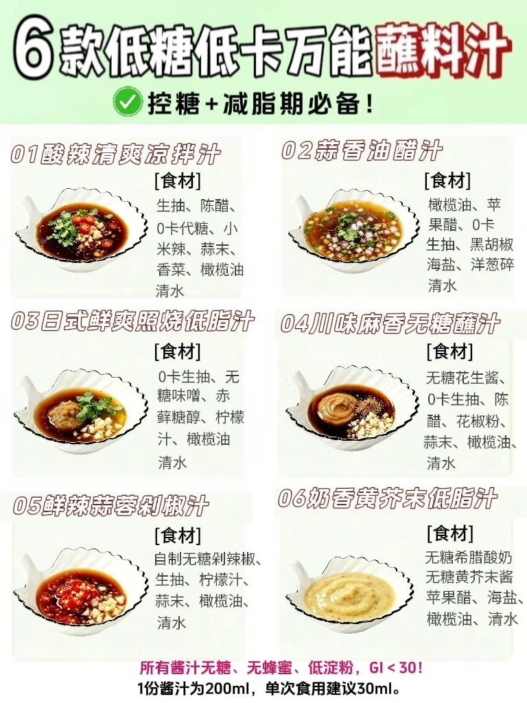 🔥6款低升糖低脂0坑蘸酱，控糖减脂必存！