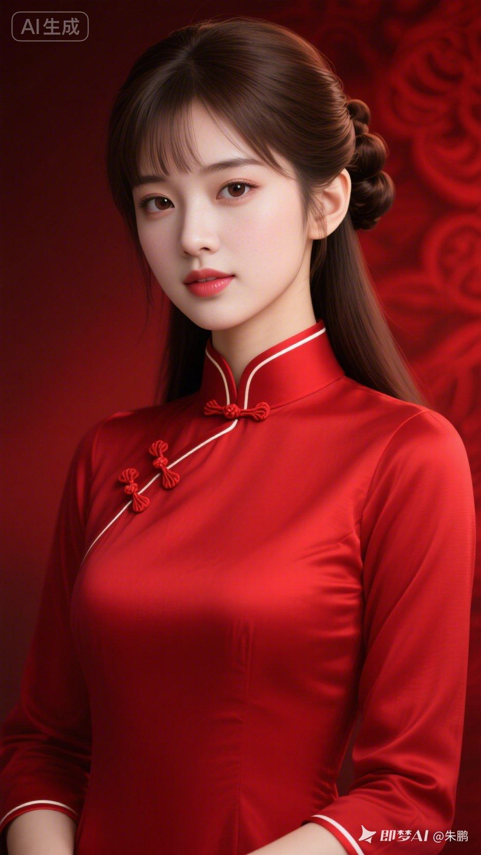 惊艳的东方美人，红衣飘逸，气质非凡！