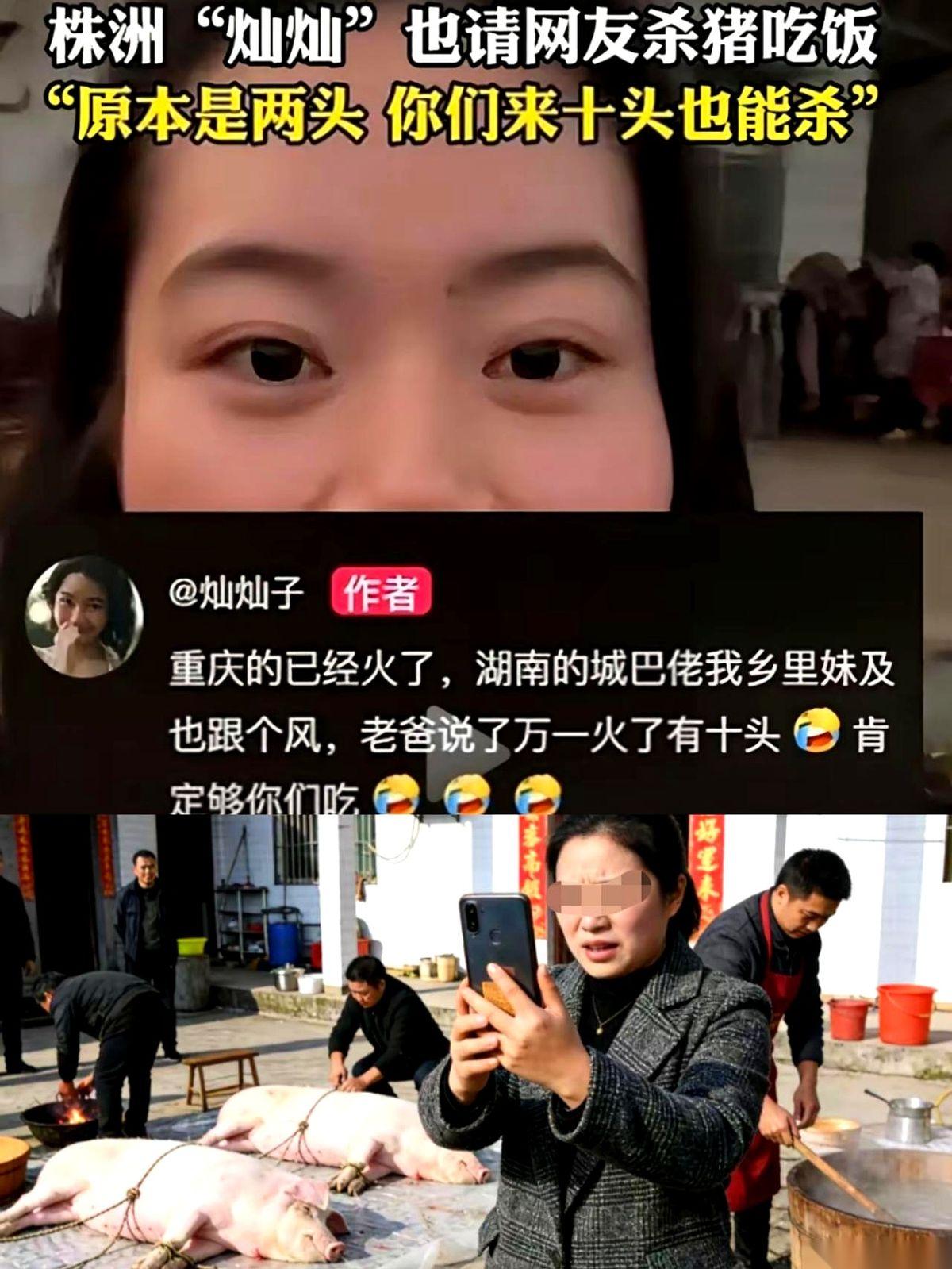 湖南的灿灿，也学着重庆的呆呆，在网上喊话要办一场“刨猪宴”。但味儿从一开始就不