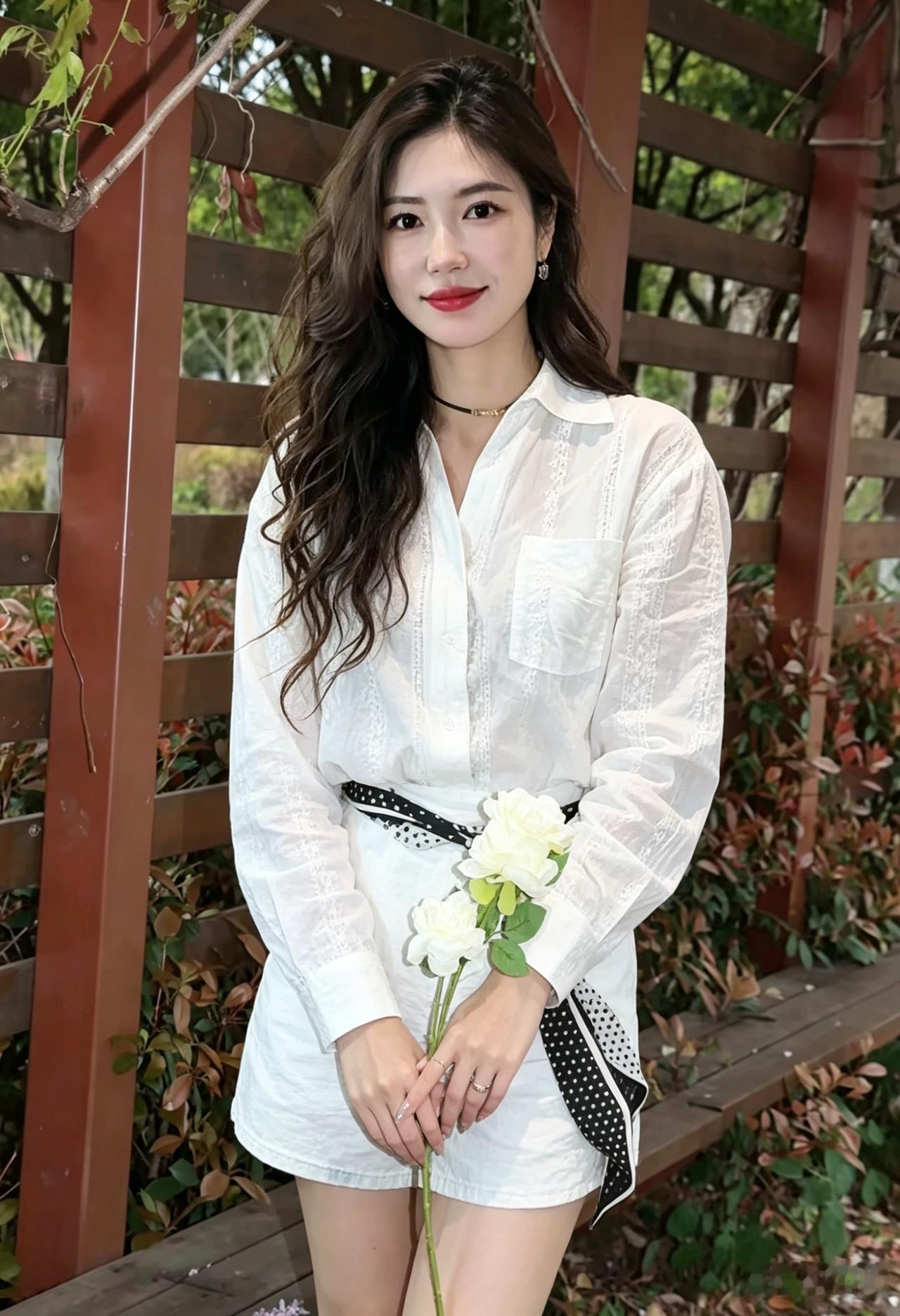 风吹过发梢携一身清甜与松弛素净白衣，衬得气质安然举手抬足间皆是优雅温婉