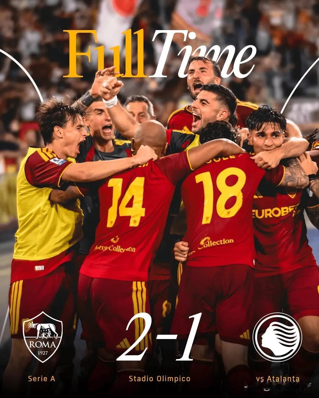 罗马狂轰39脚射门2-1逆转亚特兰大，苏莱补时绝杀。罗马这场类似国米那场，都是全