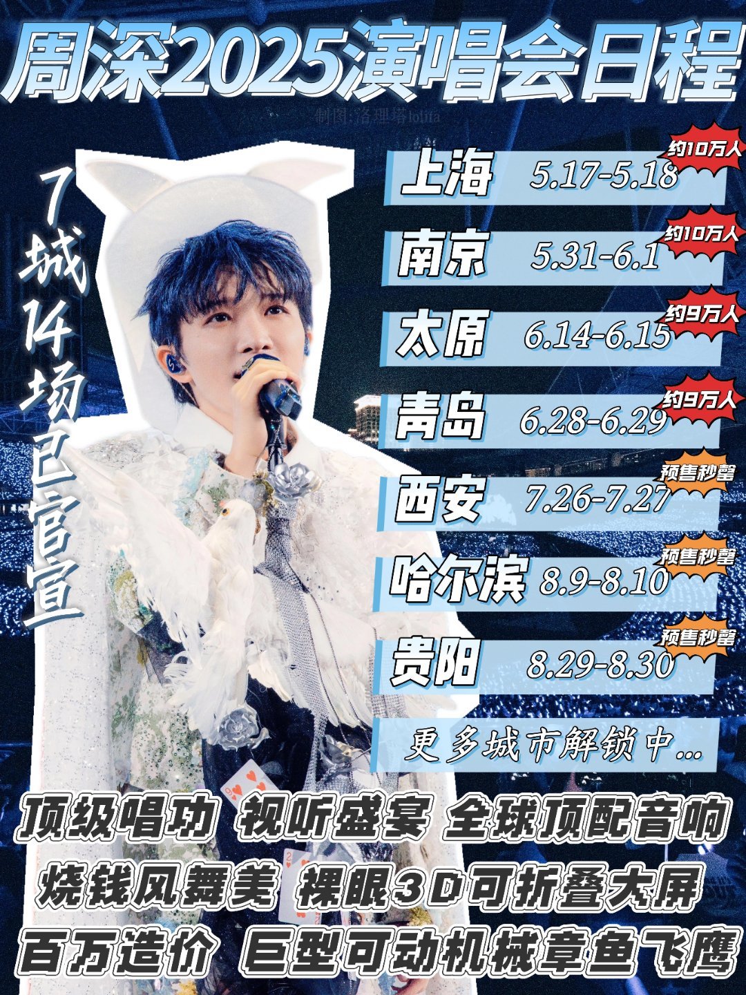 周深今晚开票的贵阳体育场演唱会两场又秒罄了，一秒不到就没全没了，刚开完的西安演唱