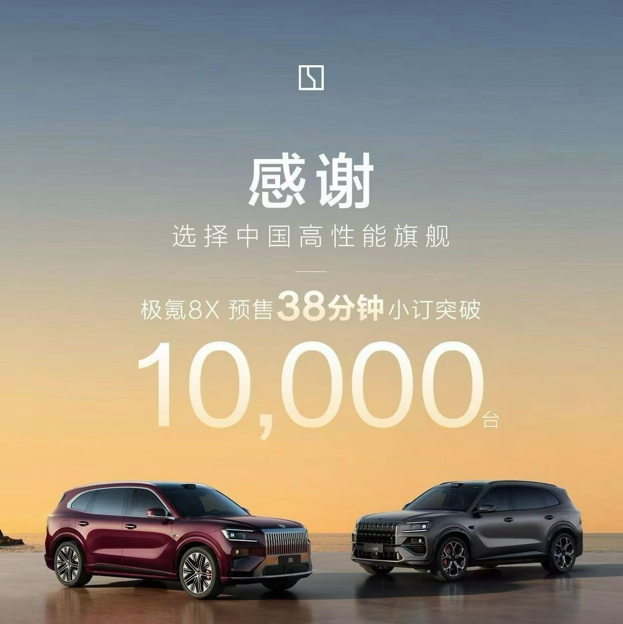 极氪8X预售38分钟破万这次极氪8X在38分钟订单过万，我相信是一个真实的数据
