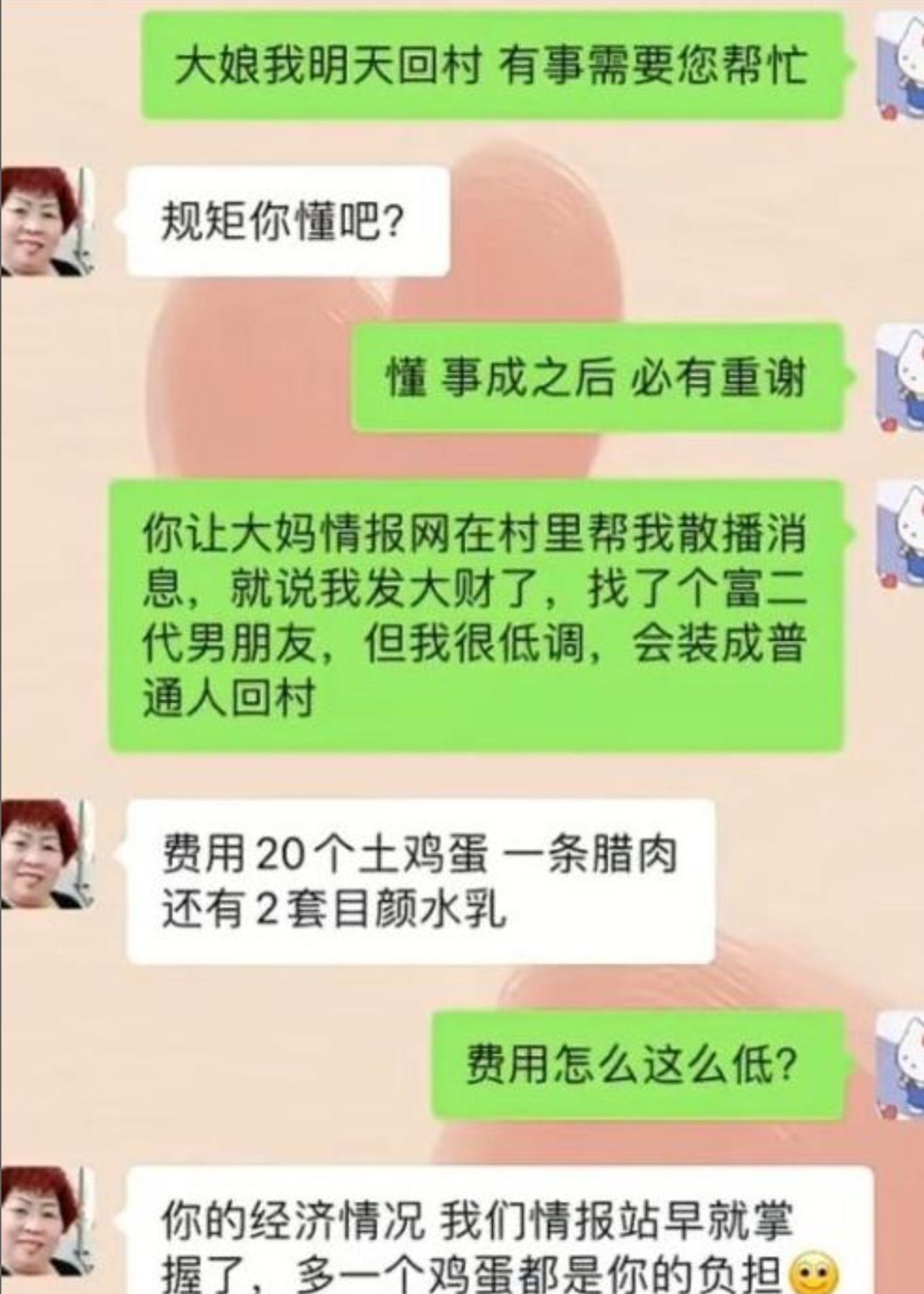 姑娘回村想装一把，特意找村里大娘的情报网合作，让大妈们帮忙放消息，就说自己在外发