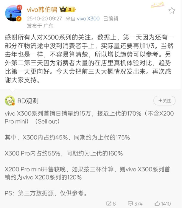 vivoX300系列卖的还不错～​​​