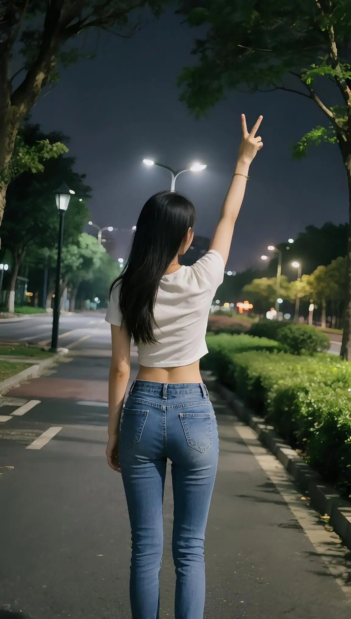 夜晚街头随拍 女生背影杀 休闲穿搭分享 AI夜路背影照 ai创作