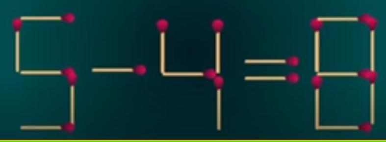 智力挑战来啦！观察这个由火柴组成的等式“5-4=8”，它显然不成立。