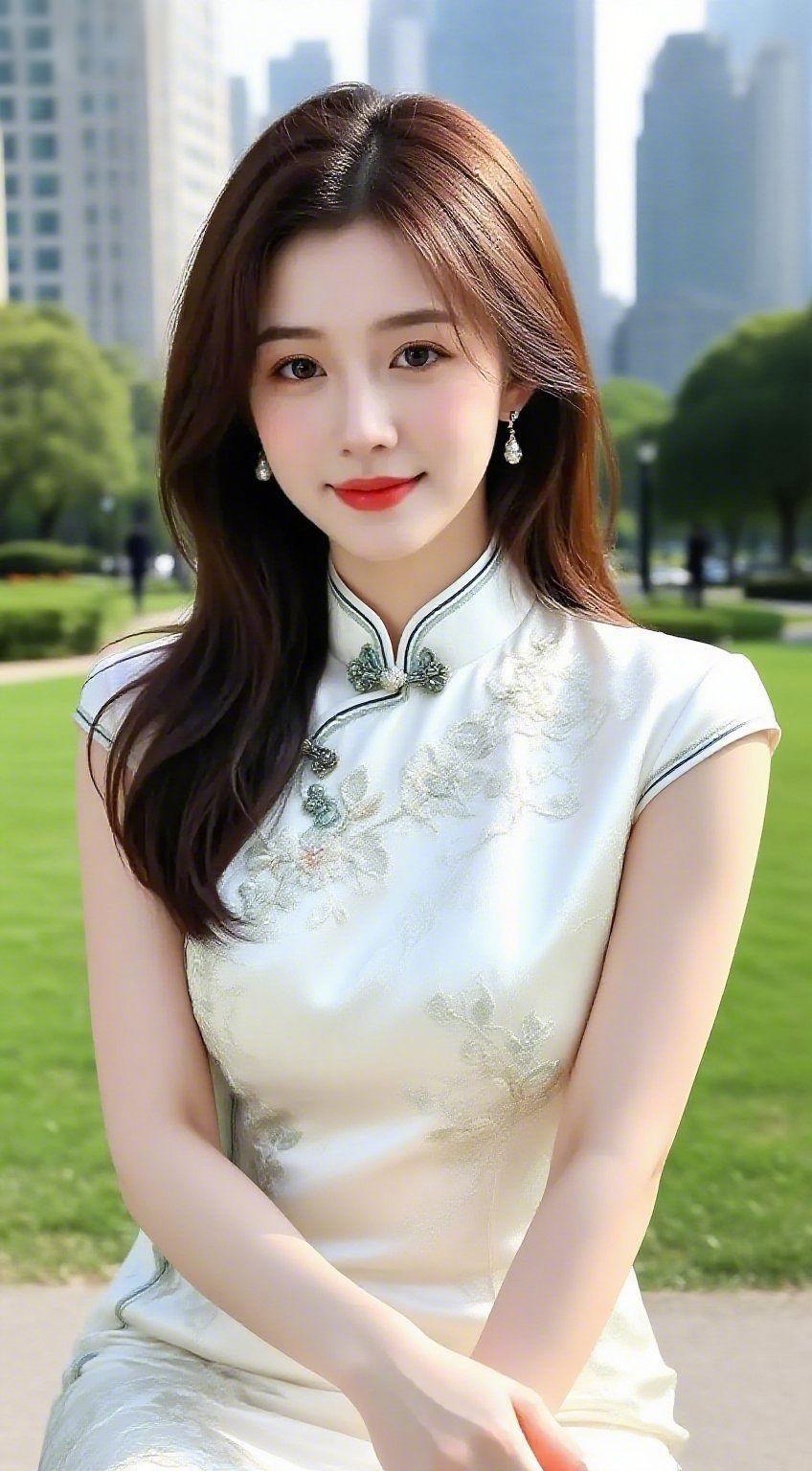 一袭旗袍，岁月安然晨光轻洒，素雅旗袍缀着清新纹样，温婉又雅致。静坐于庭院之